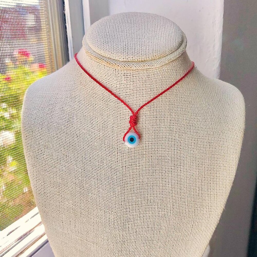 Dainty Flat White Evil Eye Pendant (Red) Necklace/Choker